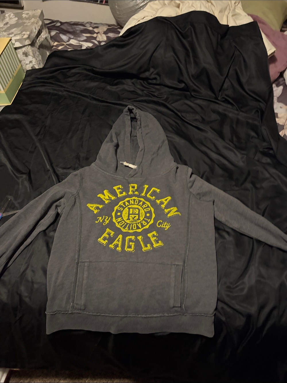American Eagle Outfitters Gray Hoodie with Yellow Crest Logo